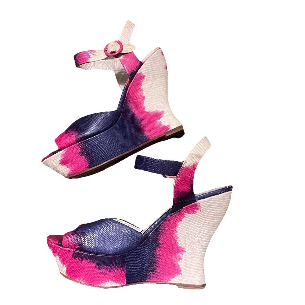 Alice + Olivia Jana Ombre Pink Purple Platform Wedge Sandals Size 40/9.5 Party